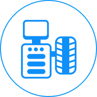 Icon of a tire pressure monitoring system, showing a device connected to a tire.